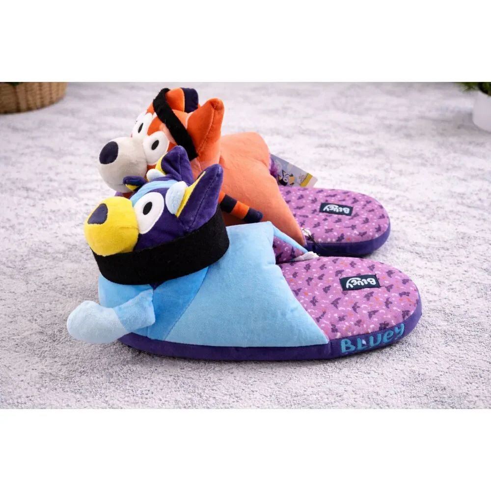 Bluey & Bingo Kids Plush Slippers Size 11-12 Soft Cozy Cartoon House Shoes